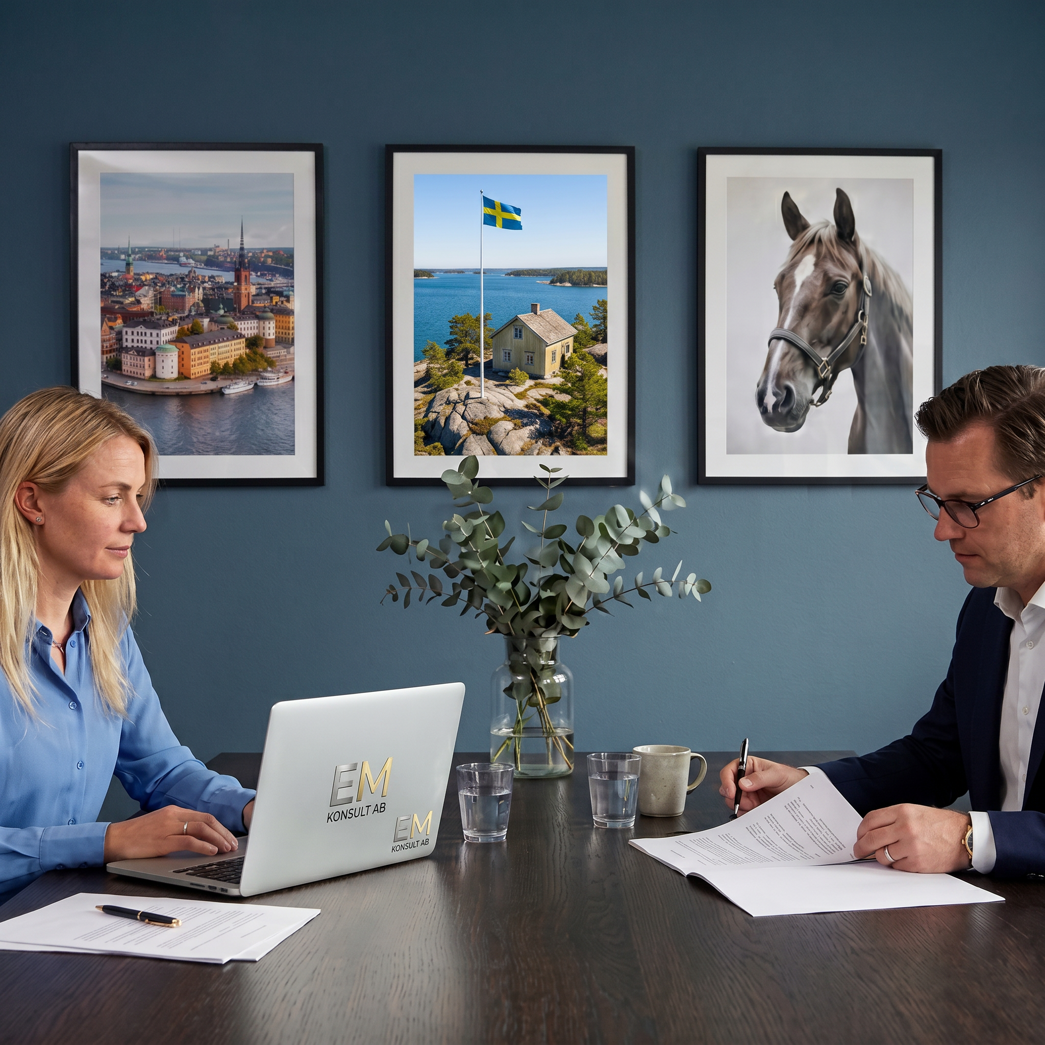 Rådgivare hos EM Konsult AB i möte med kund
